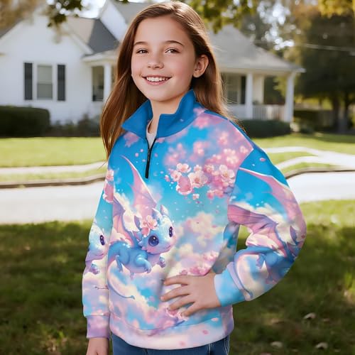 Image of AmzPrint Girls Graphic Quarter Zip Coat Long Sleeve Lightweight Oversized Athletic Running Hoodies For Kids Teen Girls
