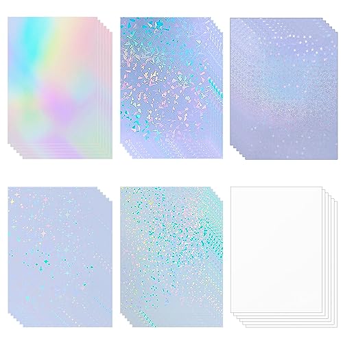 Image of 36 Sheets Holographic Paper Waterproof A4 Size Clear Vinyl Self Adhesive Rainbow Overlay Sheets with 6 Mixed Styles