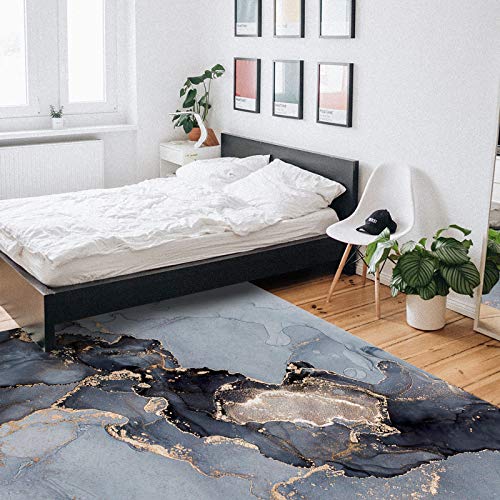 Olivefox 2X3 Feet Floor Mat Area Rug, Chinese Style Gold Rim Marble Texture Gray Floor Runner Indoor Carpet, Non Skid Backing Floor Rug Accent Area Runner For Living Room, Hallway, Kitchen, Office #TOP5