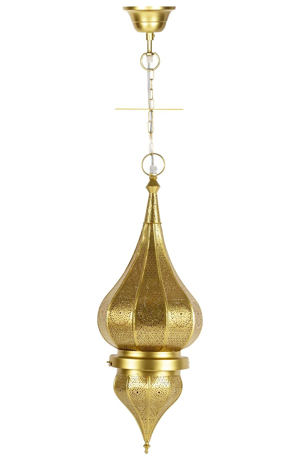 Orientalische Hängeleuchte Fayna handgemacht aus Metall in Gold 55 cm