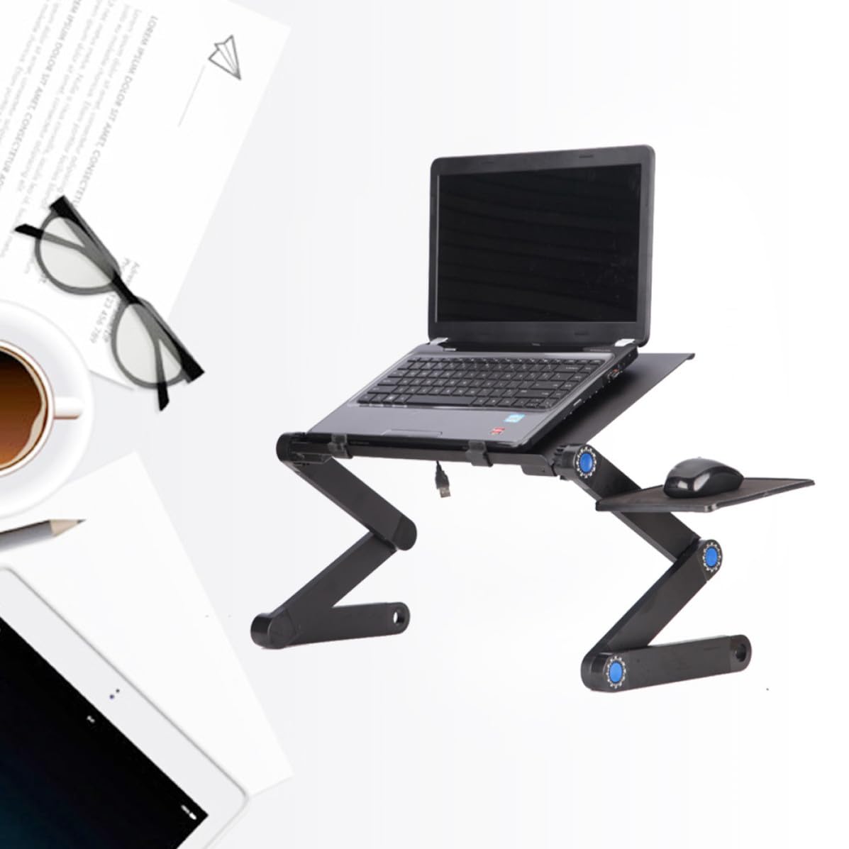 Supporto Notebook da Scrivania Pieghevole Regolabile in Metallo Nero