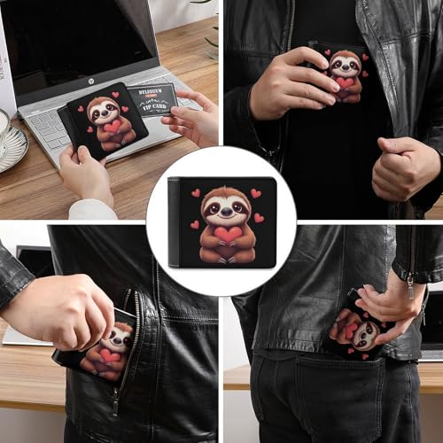 Sloth Holding A Heart Funny Bifold Wallets for Men Slim Front Pocket Purse with Multiple Card Slots3