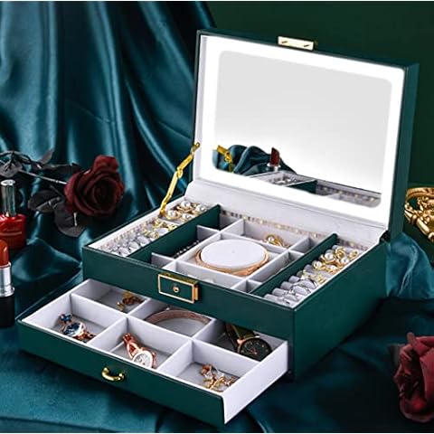 Zicac Jewelry Box, Large Jewellery Box Organiser Case for Women Girls Double-Layer Jewelry Storage Case for Ring Pendant Earring Necklace Bracelet Organizer Storage Holder Boxes Cover