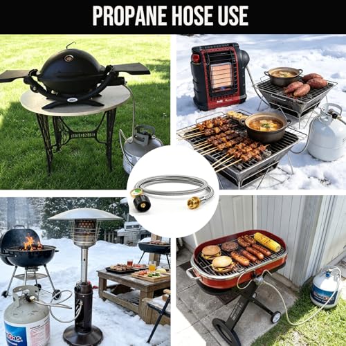 Image of BeeGo 4FT Propane Hose Adapter with Gauge for 5-40lb Propane Tank, 1lb to 20lb Converts 1lb Appliances for Weber Q Grills, Go-Anywhere, Blackstone Griddles, Coleman Stoves, Buddy Heaters