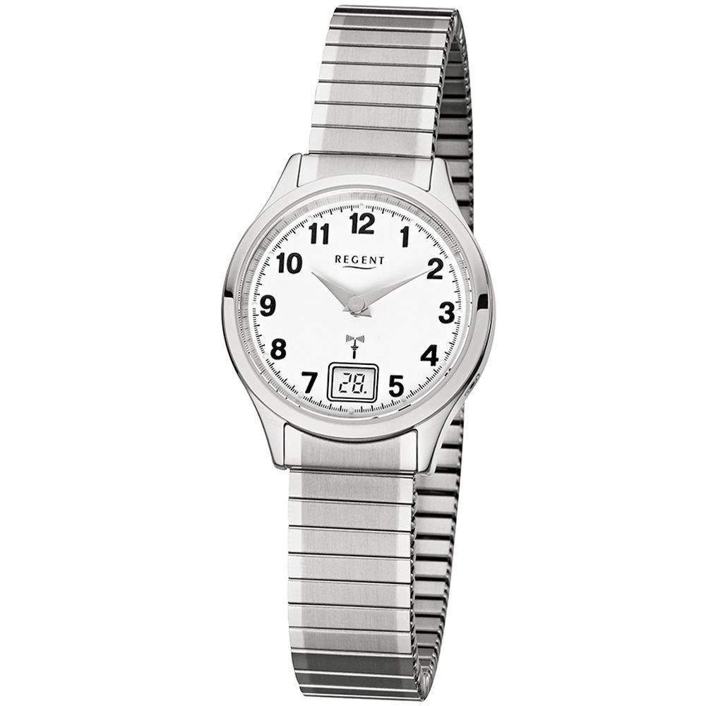 Regent Damen Funk-Armbanduhr aus Edelstahl in der Farbe Silber-Weiß 29mm, Wasserdichtigkeit: 5Bar, 12030083
