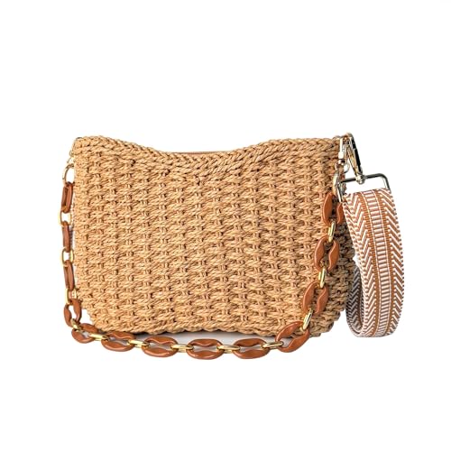 Image of Eiyye Hobo Bag Women's Straw Crossbody Bag Handmade Small Woven Summer Beach Handbag with Chain for Travel, Shopping, Camping, Beach Vacations