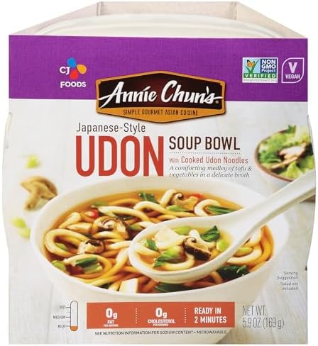 Annie Chun's - Noodle Soup Bowl, Japanese-Style Udon, Instant & Microwavable Chewy Noodles, Vegan and Delicious, 5.9 Oz (Pack of 6)