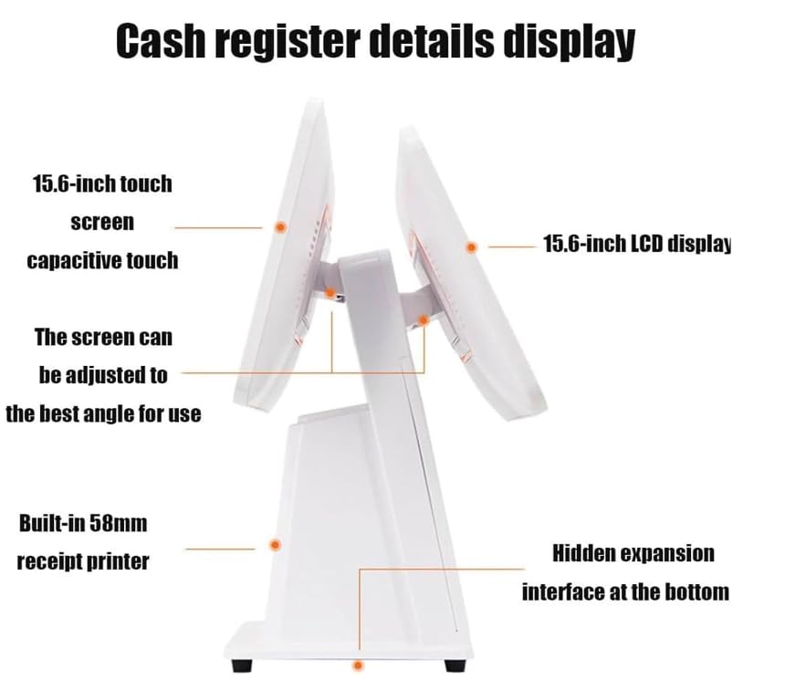 Caisse enregistreuse Intelligente, Caisse enregistreuse Tout-en-Un, Moniteur de Caisse à écran Tactile LCD, Terminal de Point de Vente avec Scanner Portable,Black