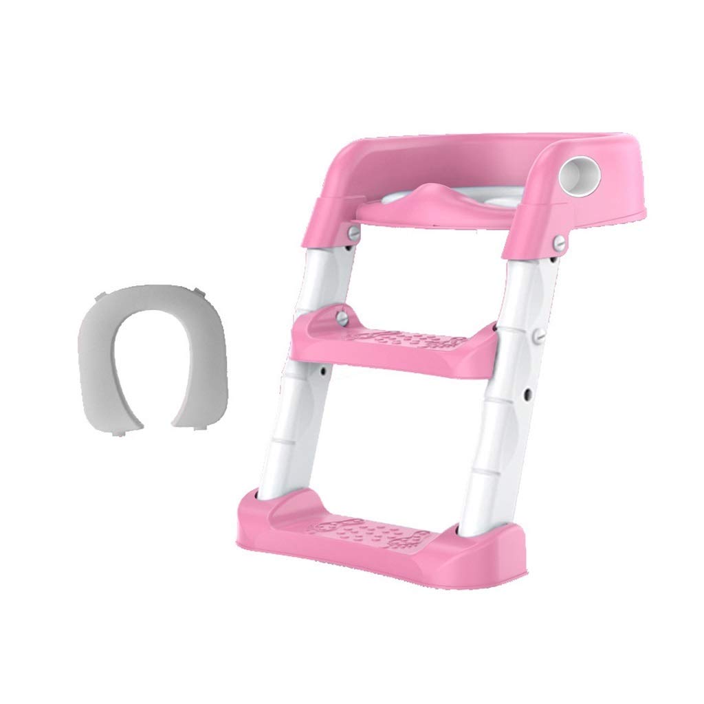 Riduttore WC Bambini, Anti Scivolo Bagno Assistente Vasino da Allenamento Portatile Regolabile Pieghevole Sgabello per Bambino Unisex (Colore : Rosa, Dimensione : PU Soft Cushion)