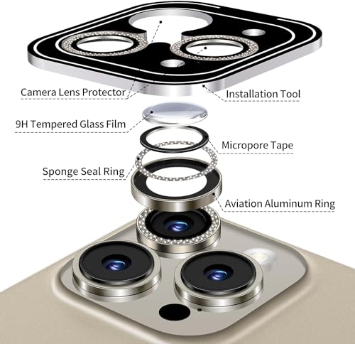 Image of inchiPhone 15 Pro / 15 Pro Max Camera Lens Protector Ring - Premium 9H Tempered Glass Lens Guard, Anti-Scratch, Anti-Drop, HD Clear Camera Lens Cover for Ultimate Protection and Durability inch Diamond Titanium