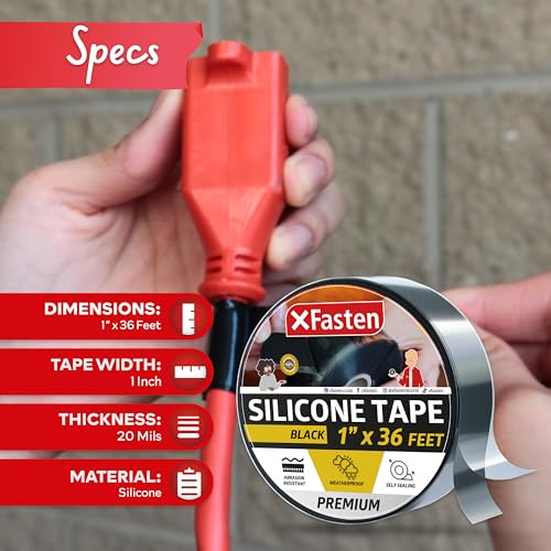 Xfasten SSFT136 Self Fusing Silicone Tape For Plumbing Black 1 Inch X 36-Foot Non-Adhesive Leak Seal Tape Waterproof, Silicone Grip Tape, Rubber Tape Thick For Pipe thumb #1