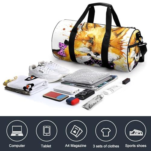 Sac de voyage renard aquarelle compact 45cm contre le désordre