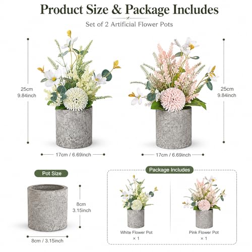 LMSAWK Lot de 2 Fleurs Artificielles en Pot, Plante Artificielle, Composition Florale Artificielle, pour Mariage, Fête, Décoration de Table, Maison et Cuisine – vue 3