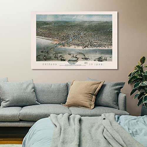 Antique Chicago Map - Vintage Map Of Chicago - Old Map Print Poster Decorative Painting Canvas Wall Art Living Room Posters Bedroom Painting 20X30Inch(50X75Cm) 75.0 #TOP6