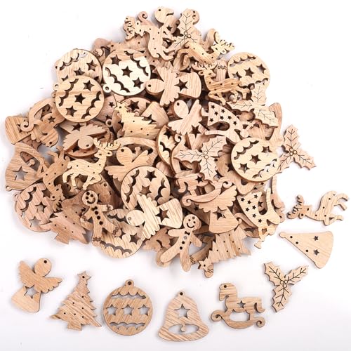 HERZNONE 200pcs Streudeko Weihnachtsdeko mini Holzscheiben...