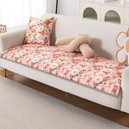 Image of HOKIPO 'Nature Muse' Premium HD Printed Holland Velvet Sofa Cover Mat for 1 /2 /3 Seater & L-Shape Sofa. Make Your Own Sofa Cover Set, Mat 70(D) x 120(L) cm, Rose Symphony (IN-915-D5)