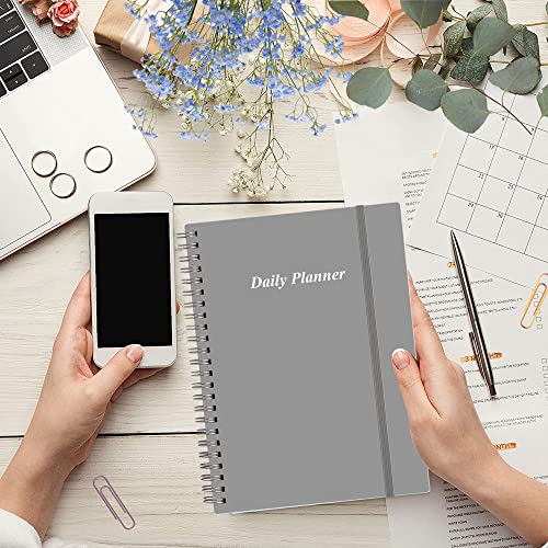 Daily Planner Undated - A5 To Do List Notebook Hourly Schedules, Spiral Appointment Planner For Women And Men, Pvc Hardcover, Inner Pocket, Elastic Closure, 5.8" X 8.3", Grey #TOP6