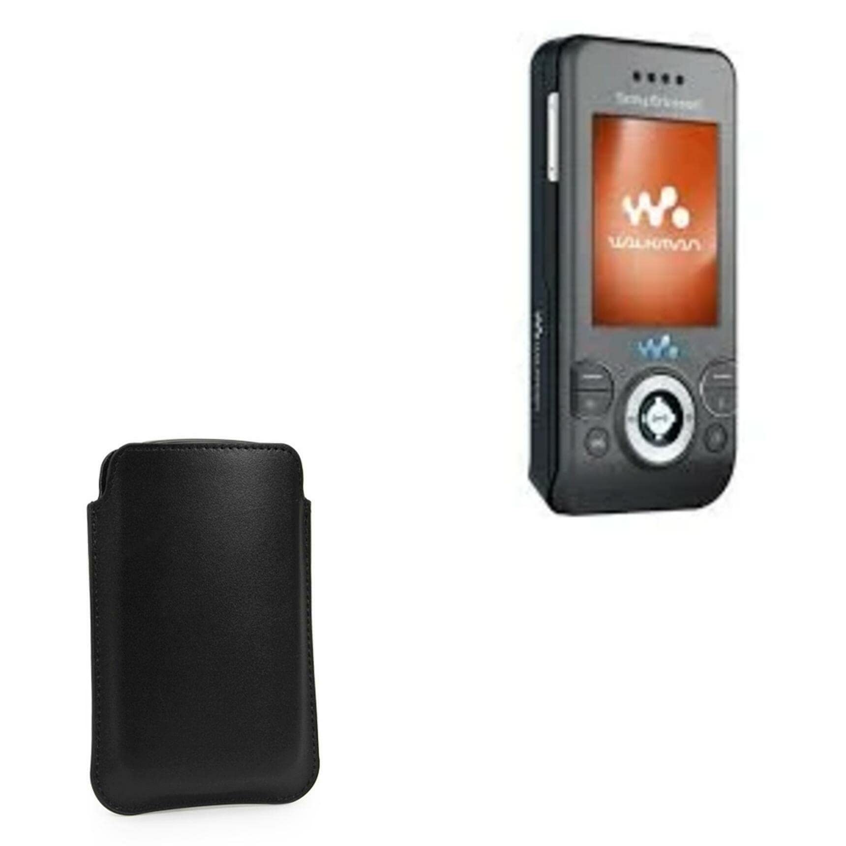 Case Compatible with Sony Ericsson W580i - Genuine Leather Pouch, Slim Real Leather Luxury Lightweight Pocket - Nero Black