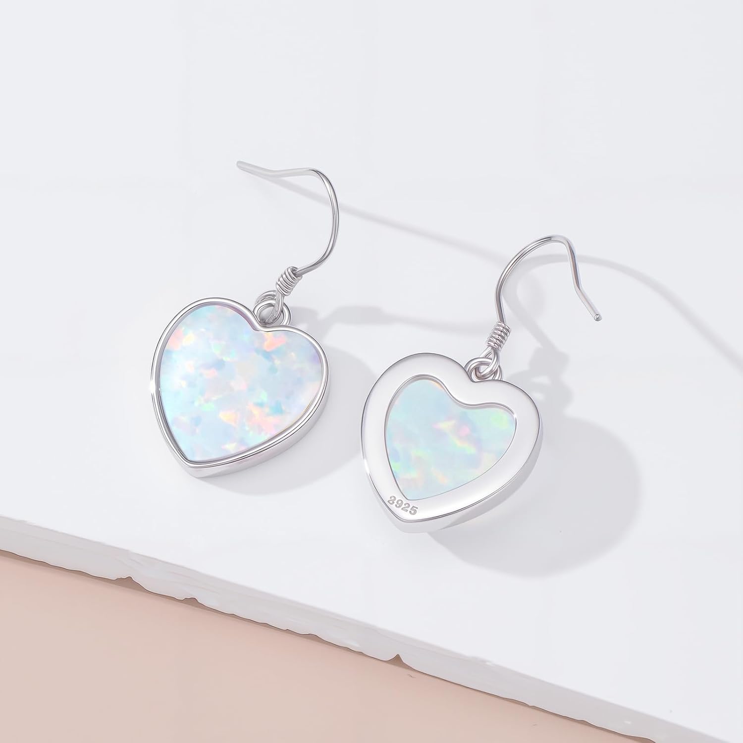 Heart Opal/Moissanite 925 Sterling Silver Simple Dainty Earrings Hook, Dangle Earrings Birthday Valentine's Day Gift for Women