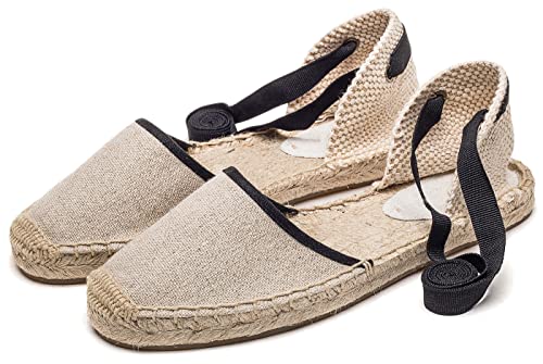 Image of Women's Espadrille FLat Sandals Closed Toe Ankle Wrap,Classic Lace Up Summer Dressy Flat Shoes