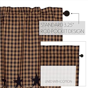 Vhc brands star cotton primitive kitchen curtains rod pocket appliqued 24×36 tier pair navy blue  urban country home decor