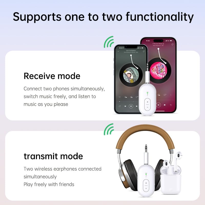 Odbiornik Bluetooth do samochodu, adapter Bluetooth 5.3 AUX, bezprzewodowy odbiornik z wyświetlaczem LED, odbiornik audio do starego głośnika/telefonu/słuchawek/PC, obsługa 2 urządzeń, niskie