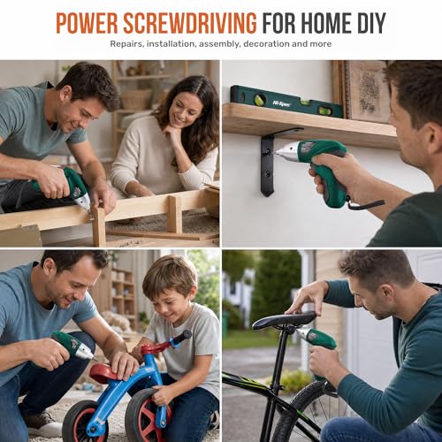 Image of Hi-Spec 4V USB Electric Screwdriver Tool Kit for Home Repairs, Green | 42pc, fast assembly help, common screw bit selection, LED visibility, compact grip, quick household fixes, organized storage