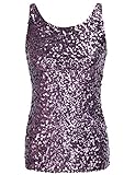 PrettyGuide Women Shimmer Glam Sequin Embellished Sparkle Tank Top Vest Tops Purple, US 16-18