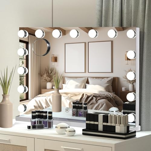 Espejo de maquillaje rectangular con luz y 15 LED