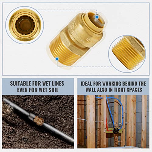 Sungator 1/2 Inch Pushfit X 3/4 Inch Male Npt Reducer Adapter, No Lead Brass Push-To-Connect Plumbing Fittings To Connect Pex, Copper thumb #6
