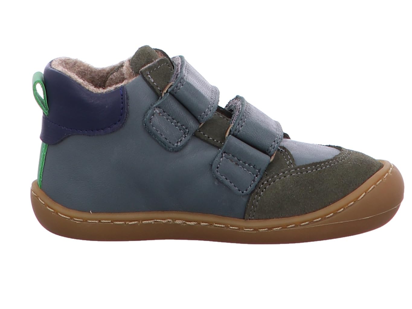 Barfußschuhe aus Leder mit Wollfilzfutter, sportlicher Look in Petrol/Grün/Navy 45219-532