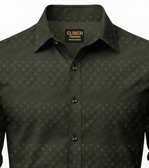 Image of Men's Polycotton Casual Textured Button Down Regular Fit Shirts Long Sleeve Shirt
