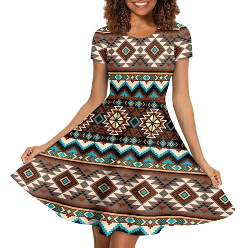 Image of HUGS IDEA Womens Puffy Swing Midi Dress Round Neck Short Sleeve Party A-Line Dresses