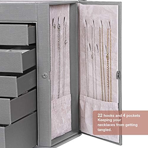 ANWBROAD 6 Tier Huge Jewelry Box Jewelry Organizer Box Display Storage Case Holder with Lock Mirror Girls Jewelry Box for Earrings Rings Necklaces Bracelets Gift Faux Leather JJB004
