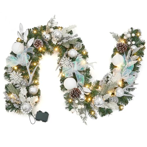 6 Ft Christmas Garland with Lights, Lighted Garland for Decorating Christmas, Christmas Garland Outdoor Waterproof, Pre-lit Garland for Stairs Railing Christmas Table Door Fireplace