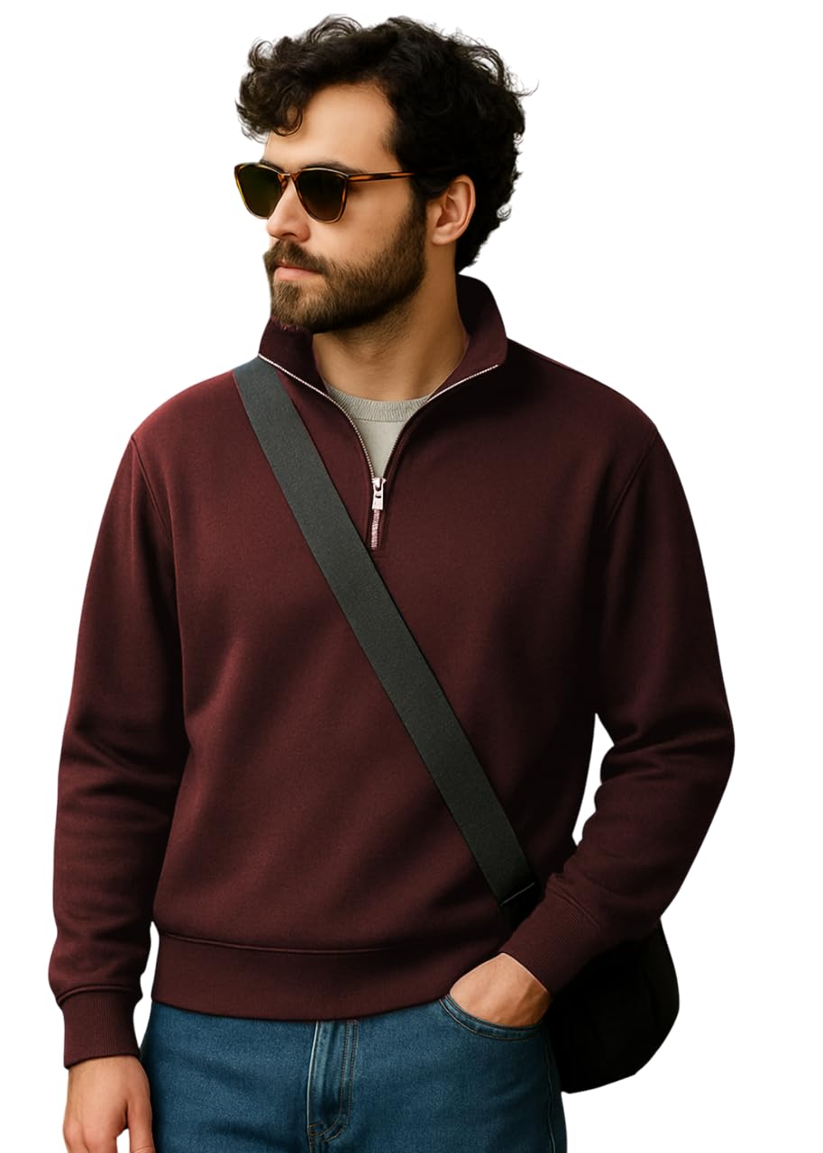 | Solid Half Zip Sweatshirt for Men | Outdoor Travel Casual Outings | Cotton Blend Fabric | Long Sleeve Comfortable Soft Fit | Relaxed Stylish Layering for Winter Spring-image-16