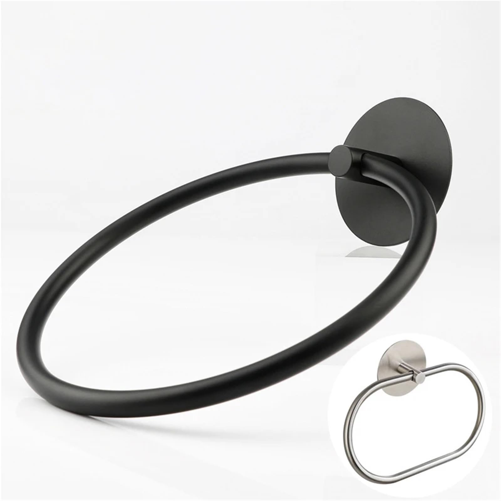 Toallero de acero inoxidable, 4 unidades, soporte para toallas de mano, adhesivo sin agujeros, toallero redondo montado en la pared (negro ovalado)