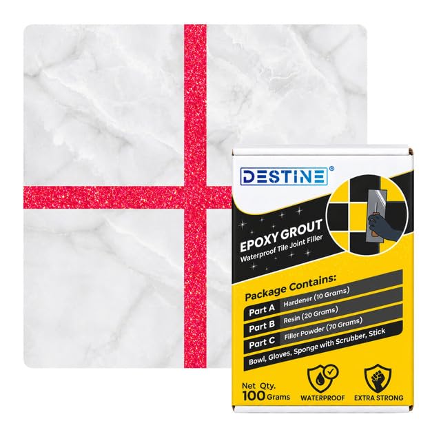 Image of DESTINE Epoxy Grout for Tiles (110 Colours)(100 g), Waterproof Joint Filler, Crack Filler, Tiles Gap Filler, Stain Free, Acid & Chemical Resistance Epoxy Grout (Luxury [FL Baby Pink Glitter])