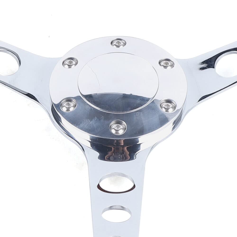 Volante professionale da 15" volante in legno marrone/argento accessori per volante auto con pulsante del clacson e anello in ferro