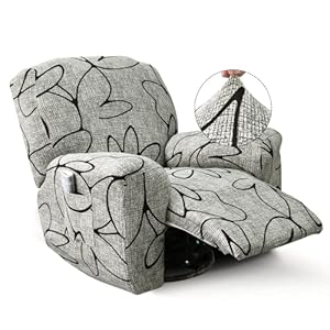 Recliner Slipcover-Stretch Soft Slip Reclining Chair Slipcovers 4 -Pieces Furniture Protector for Recliner with Pocket Fitted Sofa Couch Cover Lazy Boy Chair Cover