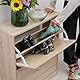 Baroni Home Platzsparender Schuhschrank aus Melamin-Holz für den Eingangsbereich, 12 Paar Schuhe mit 2 Klapptüren und dopplter Tiefe 24x63x81 cm