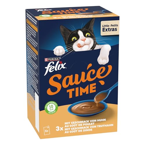 Felix Sauce Time Katzenfutter nass mit Huhn, Truthahn und kulinarische Extras, 4er Pack (6 x 40g)