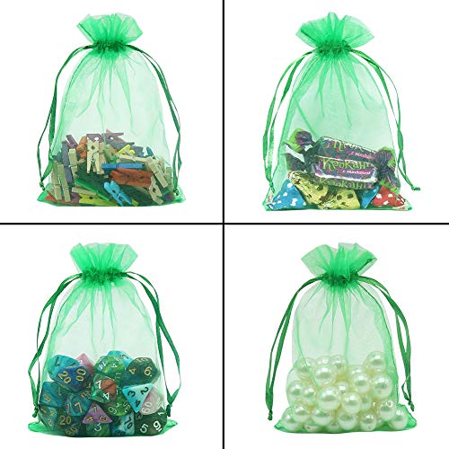 Image of HRX Package 100pcs Organza Drawstring Bags Green, 4 x 6 inch Candy Mesh Gift Bags Jewelry Pouches Small Christmas Sachet