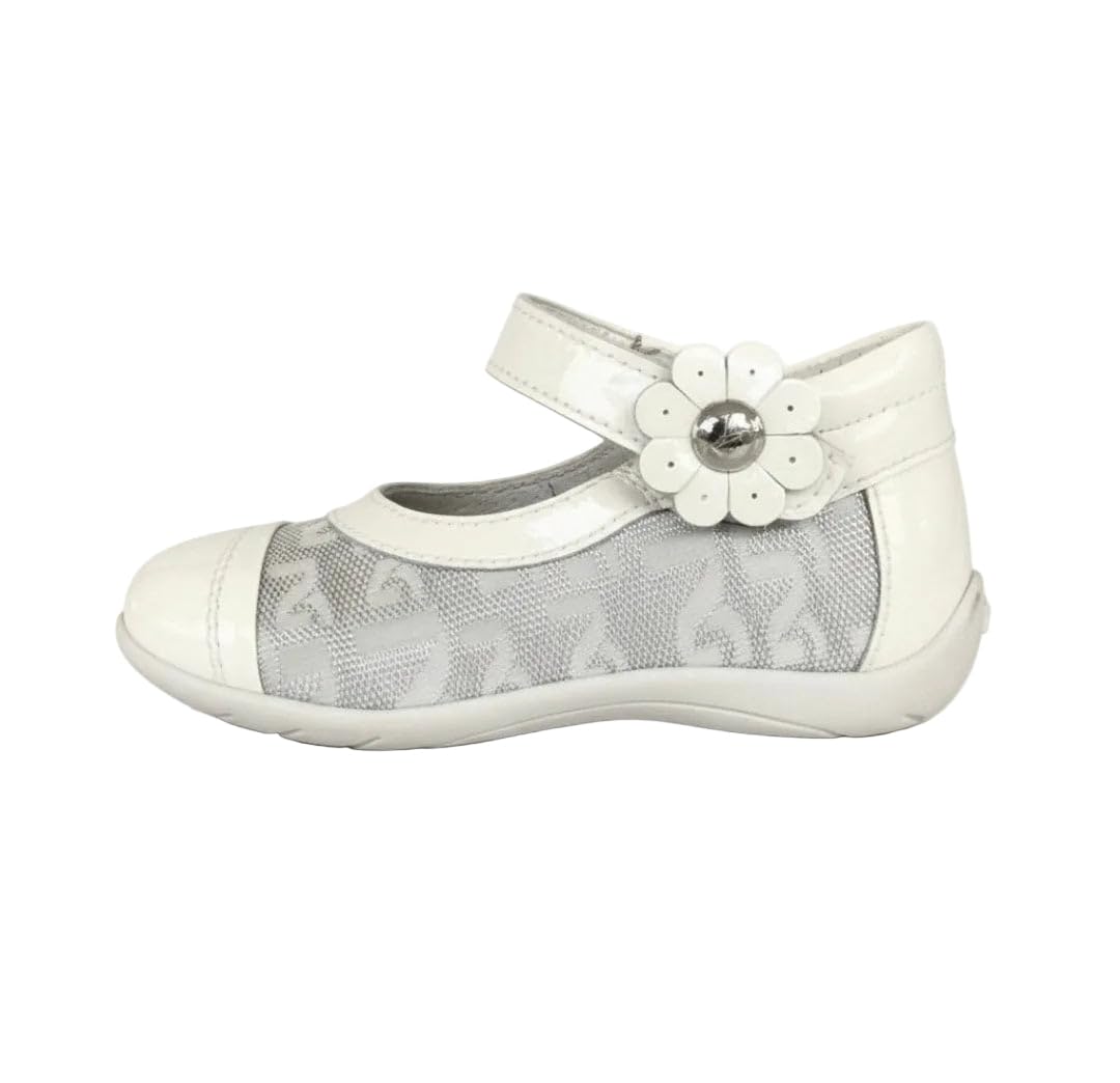 Scarpe Bambina Primi Passi NeroGiardini in Naplak, Bianco Latte e Argento, Chiusura a Strappo, Taglia 19 EU