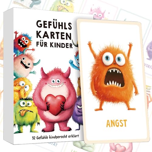 Gefühlskarten für Kinder 32 Emotionskarten mit Erklärungstexten liebevoll illustriert pädagogisch wertvoll zur Selbstregulation & Förderung sozialer Kompetenz für Kindergarten & Grundschule