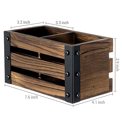 Mygift OFC1394DKBRN 2 Compartment Magnetic Office White Board Accessories Holder, Rustic Burnt Solid Wood Dry Erase Marker And Eraser Caddy thumb #4