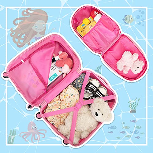 VLIVE Kid Luggage w/Wheels for Girls, Toddler Rolling 16in Suitcase w/12in Backpack, Girl Travel Carry-on(Mermaid) - Image 4