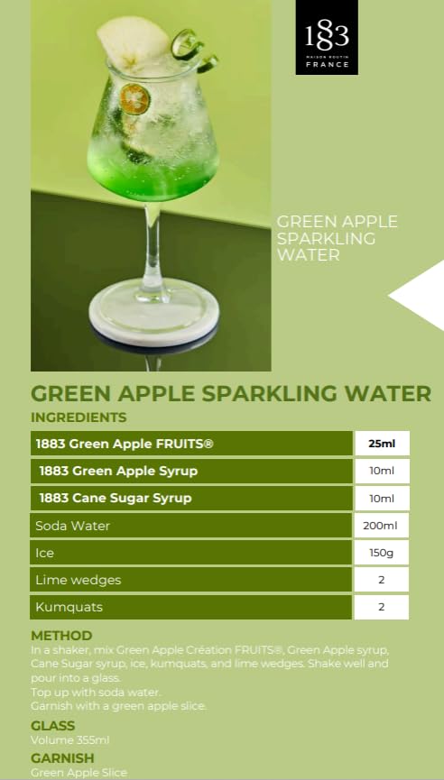 Image of 1883 Green Apple Syrup for Drinks, Made in France, 1 Liter Plastic Bottle