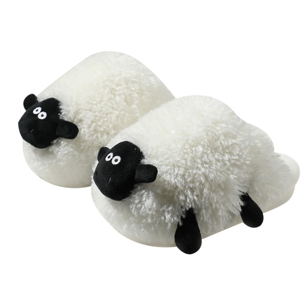 Fuzzy Ins Style Lamb House Slippers for Women Cute and Warm Fluffy Furry Winter House Shoes with Plush Fleece