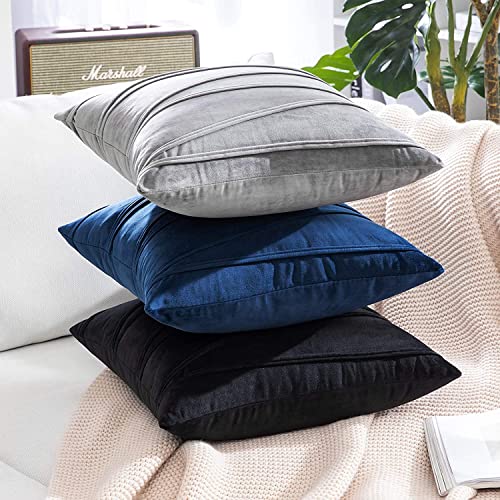 Image of Khooti Velvet Striped Cushion Cover Pack of 1-36 inch x 36 inch / 91 x 91 cm | Black | Soft Pillow Covers Cushion Case for Sofa Bedroom Livingroom Chair Car, Cushion Cover with Zig Zag Pattern
